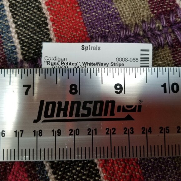 Russ Petites Women's Medium Striped Navy White Button Cardigan Sweater Casual - Picture 7 of 7